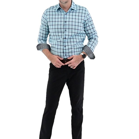 TASSO ELBA Men's Cotton Geo Plaid Collared Shirt